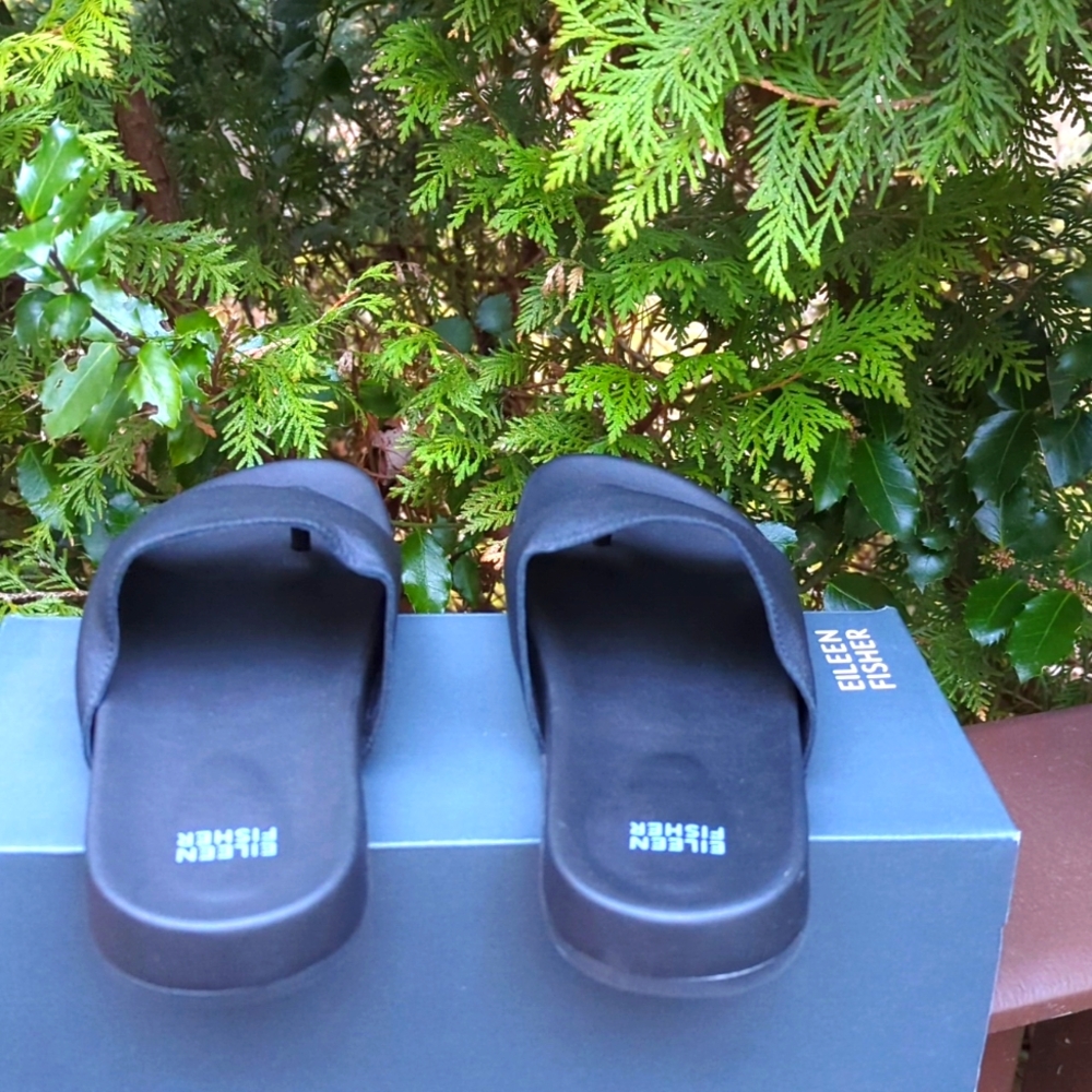 Eileen Fisher “Edge” Black Slide Sandals - Picture 7 of 8